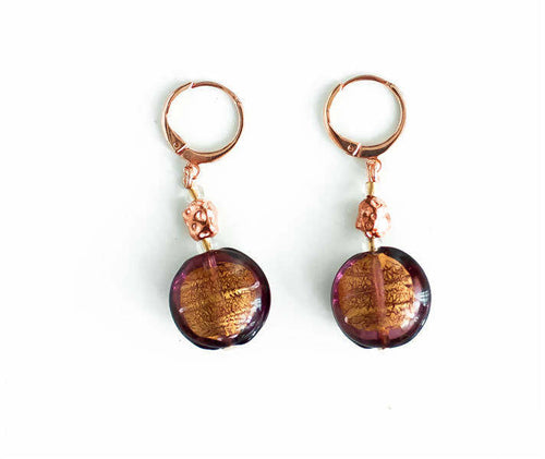 Orecchini Donna in Vetro Di Murano Ametista Bijou Fashion Artigianale Made in Italy in Ottone E Acciaio Con Perle Realizzate a Mano 4 Cm