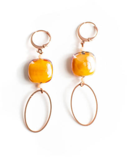 Orecchini Donna in Vetro Di Murano Giallo Bijou Fashion Artigianale Made in Italy Orecchini Pendenti Perle Realizzate a Mano 6,5 Cm