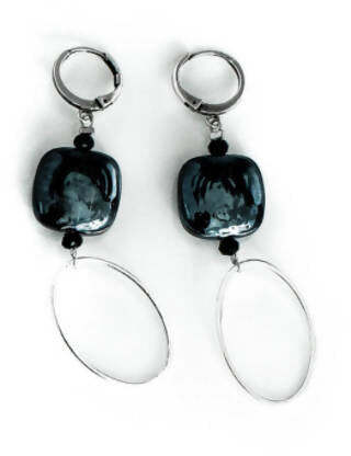Orecchini Donna in Vetro Di Murano Grigio Bijou Fashion Artigianale Made in Italy Orecchini Pendenti Con Perle Realizzate a Mano 6,5 Cm