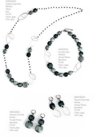 Orecchini Donna in Vetro Di Murano Grigio Bijou Fashion Artigianale Made in Italy Orecchini Pendenti Con Perle Realizzate a Mano 6,5 Cm
