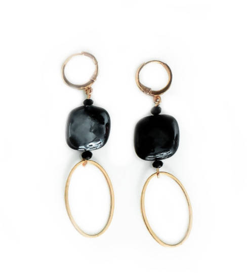 Orecchini Donna in Vetro Di Murano Nero Bijou Fashion Artigianale Made in Italy Orecchini Pendenti Con Perle Realizzate a Mano 6,5 Cm