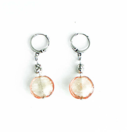 Orecchini Donna in Vetro Di Murano Rosa Bijou Fashion Artigianale Made in Italy in Ottone E Acciaio Con Perle Realizzate a Mano 4 Cm