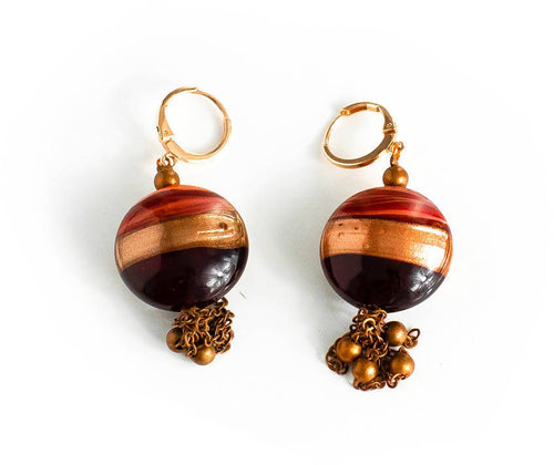 Orecchini Donna in Vetro Di Murano Rosso Bijou Fashion Artigianale Made in Italy Orecchini Pendenti in Acciaio E Ottone Con Perle Realizzate a Mano 5 Cm