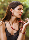Orecchini Donna in Vetro Di Murano Rosso Bijou Fashion Artigianale Made in Italy Orecchini Pendenti in Acciaio E Ottone Con Perle Realizzate a Mano 5 Cm