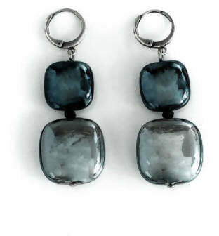 Orecchini Donna in Vetro Di Murano Top Grigio Bijou Fashion Artigianale Made in Italy Orecchini Pendenti in Acciaio Con Perle Realizzate a Mano 6,5 Cm