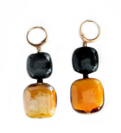 Orecchini Donna in Vetro Di Murano Top Ocra Bijou Fashion Artigianale Made in Italy Orecchini Pendenti Acciaio e Ottone Perle Realizzate a Mani 6,5 Cm