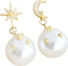 Orecchini Donna Ipoallergenici Con Simil Perla E Cristalli Di Zirconia Incastonati A Forma Di Luna E Stelle Con Chiusura A Farfalla 1,5x3,7 Cm In Argento Sterling, Ottone E Placcati Oro 14ct Moda/Donna/Gioielli/Orecchini MesmerizeD - Porto Sant’Elpidio, Commerciovirtuoso.it
