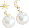 Orecchini Donna Ipoallergenici Con Simil Perla E Cristalli Di Zirconia Incastonati A Forma Di Luna E Stelle Con Chiusura A Farfalla 1,5x3,7 Cm In Argento Sterling, Ottone E Placcati Oro 14ct Moda/Donna/Gioielli/Orecchini MesmerizeD - Porto Sant’Elpidio, Commerciovirtuoso.it