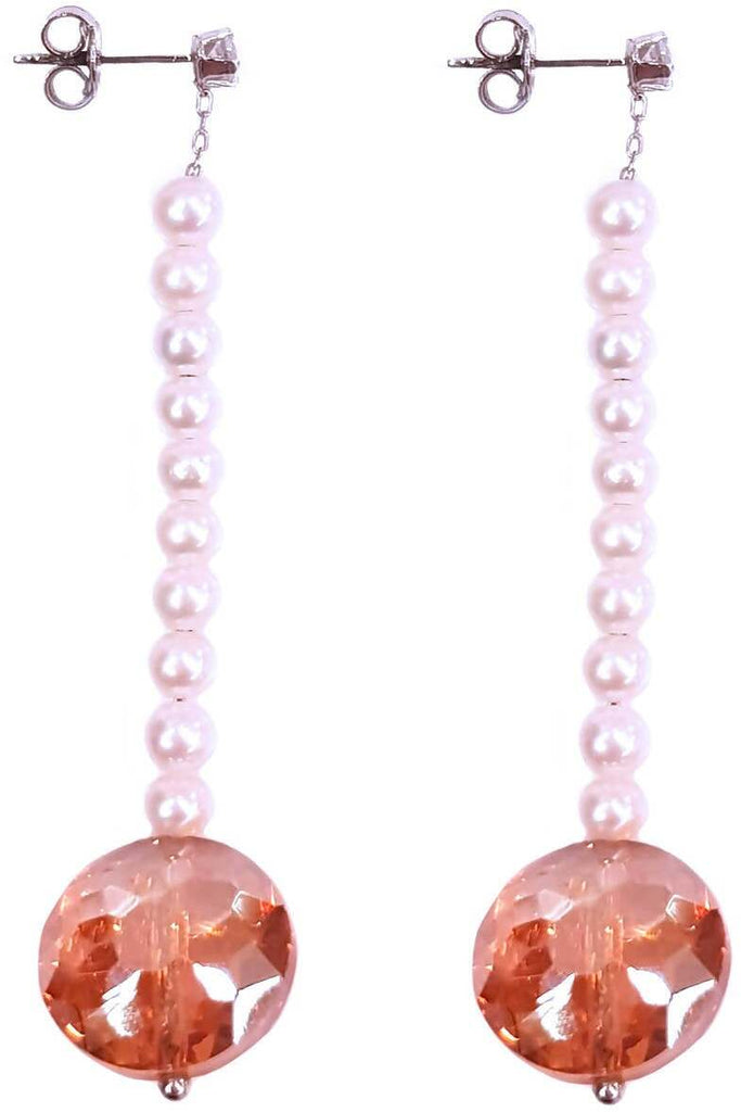 Orecchini Pendenti Donna Argento 925 Con Cristallo Zirconi Rosa, Gioiello Artigianale Ipoallergenico
