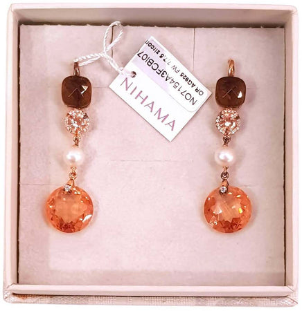 Orecchini Donna Pendenti in Argento Nihama Topazi Perle e Zirconi Brillantini Per Lei idea Regalo