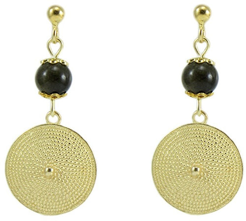 Orecchini sardi donna in argento dorato con corbula e su coccu in ossidiana