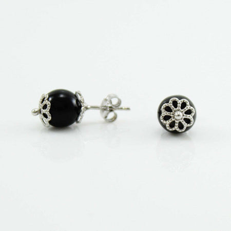 Orecchini donna sardi in argento con onice Su Coccu portafortuna