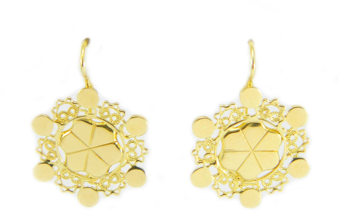 Orecchini sardi lustrino fiore in filigrana oro giallo REALIZZATI A MANO