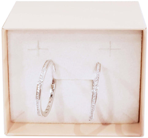 Orecchini Hoops Cerchi in Argento 925 millesimi con Zirconi Brillantini Incassati Orecchino Rotondo Cerchio Donna Diamentro 2.80cm