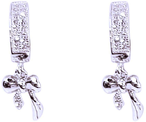 Orecchini in Argento 925 a Cerchio con Pendente Fiocco Brillantini Zirconi Ipoallergico e Rodiato Oro Bianco