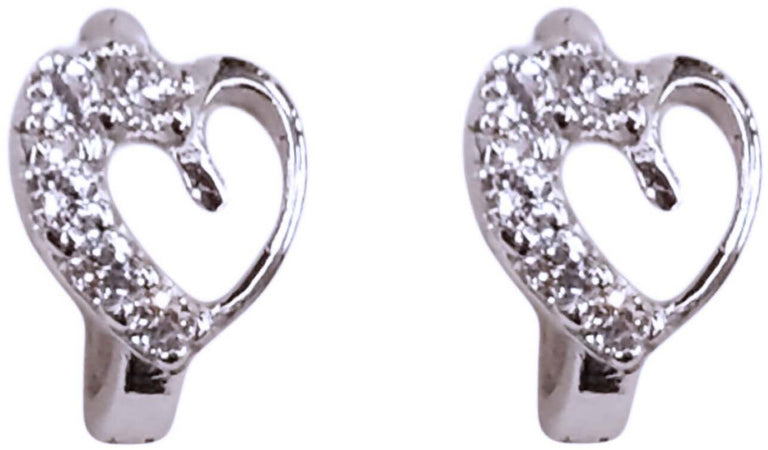 Orecchini in Argento 925 millesimi Cuori con Brillanti Zirconi Bianchi Incassati Orecchino Cuore Ipoallergenico Rodiato Oro Bianco
