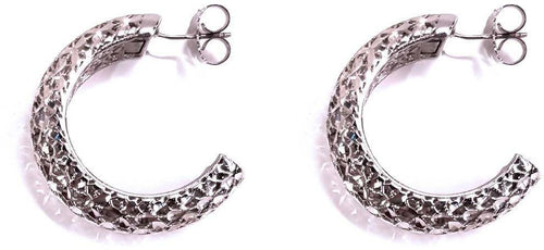 Orecchini in Argento 925 placcati in Oro Bianco a Semicerchio tondi bombato con chiusura a vite Lorenzo Ungari Gioielli Art. OR 026