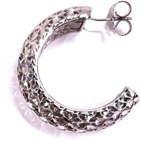 Orecchini in Argento 925 placcati in Oro Bianco a Semicerchio tondi bombato con chiusura a vite Lorenzo Ungari Gioielli Art. OR 026