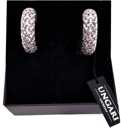 Orecchini in Argento 925 placcati in Oro Bianco a Semicerchio tondi bombato con chiusura a vite Lorenzo Ungari Gioielli Art. OR 026