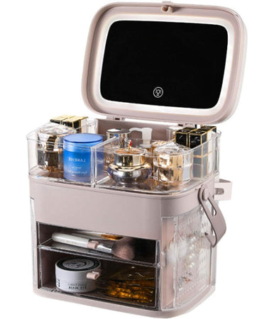 Organizer Beauty Case Porta Trucco Accessori Gioielli Con Specchio Led Cassetti