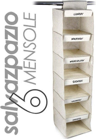 Organizer Per Armadio In Tessuto Giorni Settimana 6 Mensole 120x30x30cm Panna Casa e cucina/Organizzazione interni/Organizzazione guardaroba/Ripiani pensili Trade Shop italia - Napoli, Commerciovirtuoso.it