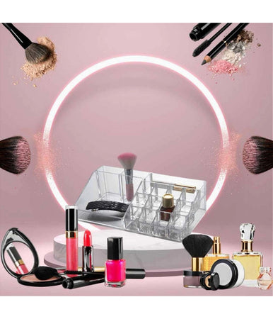 Organizer Portatrucchi Trasparente 16 Scomparti Cosmetici Espositore Makeup 10250