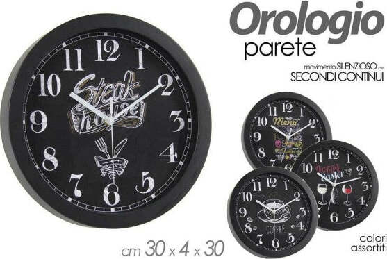 Orologio-30x4x30cm-Da-Parete-Bar-Caffe-Ristorante-Moderno-Nero-Decori-Ass-774621