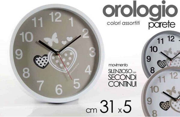 Orologio-31x5-Cm-Parete-Cuori-Farfalle-Classico-Moderno-Tondo-Silenzioso-681288