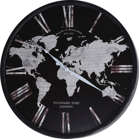 Orologio a parete bianco e nero con i continenti per cameretta e cucina idea regalo Ø57 cm Casa e cucina/Decorazioni per interni/Orologi/Orologi da parete Decor Space - Altamura, Commerciovirtuoso.it