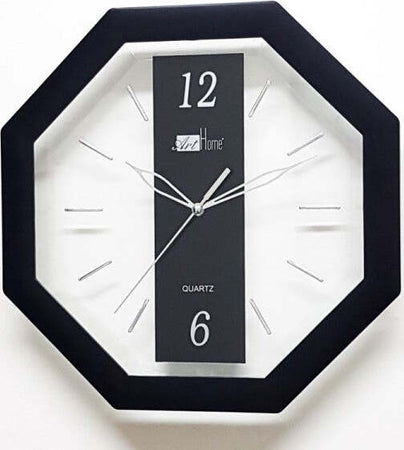 Orologio-Analogico-Parete-28-Cm-Quadrante-Ottagonale-Nero-Trasparente-Plastica