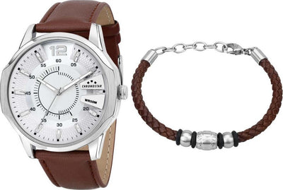 Orologio-CHRONOSTAR-uomo-Brave-tempo-pelle-marrone-+-bracciale