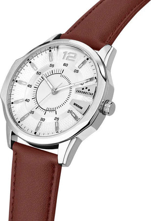 Orologio-CHRONOSTAR-uomo-Brave-tempo-pelle-marrone-+-bracciale