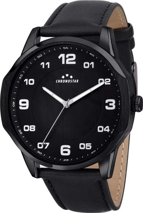 Orologio-CHRONOSTAR-uomo-Brave-tempo-pelle-nero