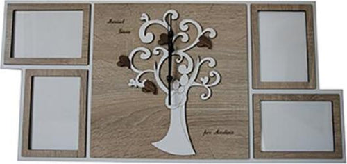 Orologio con 4 portafoto da parete in legno mdf, personalizzabile. Misure cm. 32x60 Casa e cucina/Decorazioni per interni/Orologi/Orologi da parete MagiediNatale.it - Altamura, Commerciovirtuoso.it