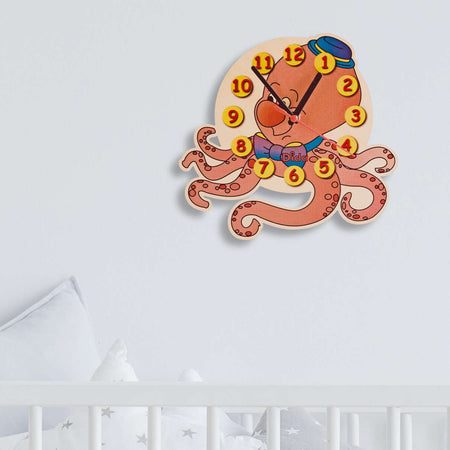 Orologio Da Parete - Polpo Da Appendere in Legno Cameretta Bambini Dida