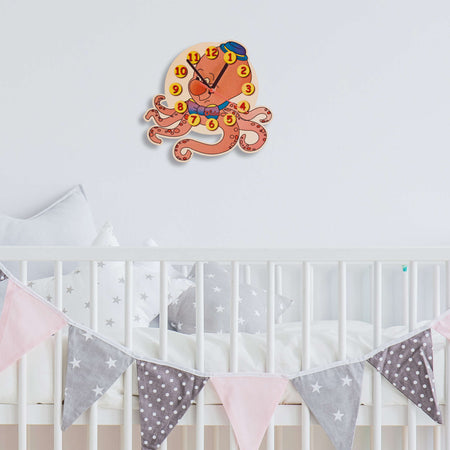 Orologio Da Parete - Polpo Da Appendere in Legno Cameretta Bambini Dida
