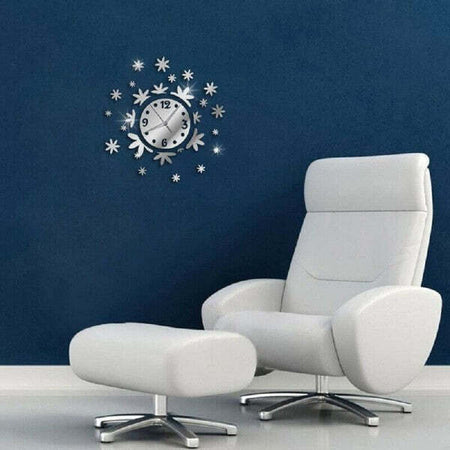 Orologio-Da-Parete-Adesivo-3d-Sticker-Componibile-Effetto-Specchio-Floreale