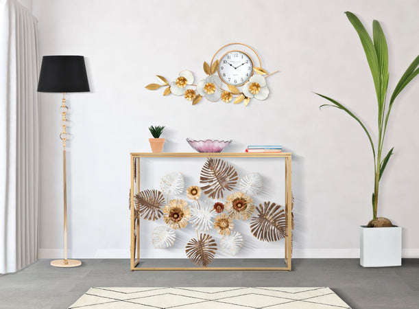 Orologio-da-parete-con-fiori-e-foglie-decorative-per-salotto-e-cucina