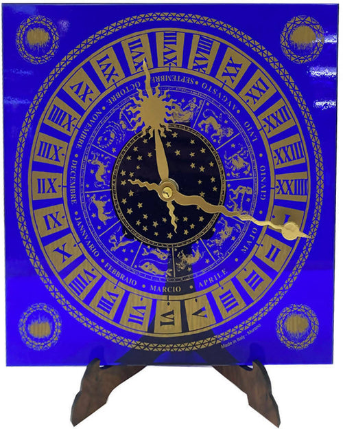 Orologio Da Parete Medio Blu in Vetro Di Murano 19.5 X 19.5 Cm Orologio Con Quadrante Della Torre Dell'orologio Di Venezia 24h 100% Vetro Di Venezia