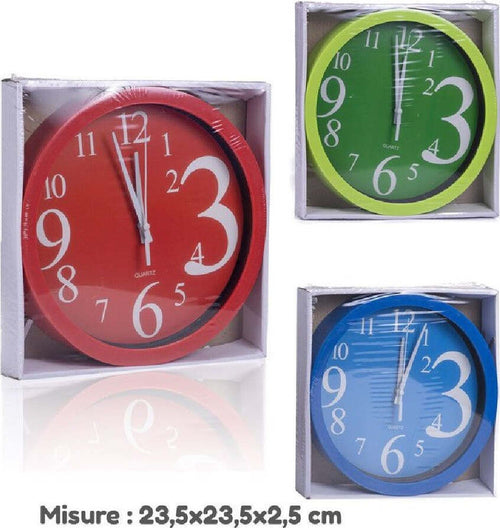 Orologio Da Parete Quarzo Muro Tondo Colorato Casa Arredamento 23.5x23.5x2.5cm Casa e cucina/Decorazioni per interni/Orologi/Orologi da parete Trade Shop italia - Napoli, Commerciovirtuoso.it