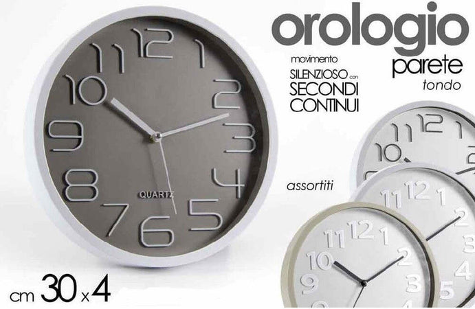 Orologio Da Parete Tondo 30x4 Cm Movimento Silenzioso Elegante Assortiti 684111 Casa e cucina/Decorazioni per interni/Orologi/Orologi da parete Trade Shop italia - Napoli, Commerciovirtuoso.it