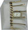 Orologio-Da-Polso-Bracciale-Donna-Oro-Brillantini-Quadrante-Rettangolare-Strass