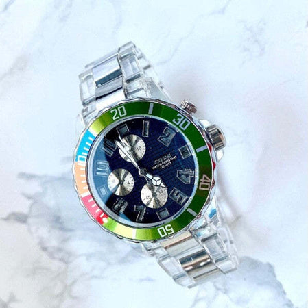 Orologio-Da-Polso-Coss-Uomo-Analogico-Quarzo-Luminoso-Silver-Verde-Quadrante-Blu