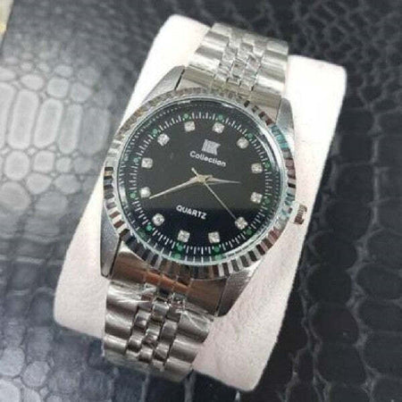 Orologio-Da-Polso-Ik-Collection-Uomo-Donna-Analogico-Al-Quarzo-Silver-Fondo-Nero