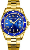 Orologio-Da-Polso-Longbo-80430g-Uomo-Quarzo-Impermeabile-Data-Elegante-Dorato-Blu