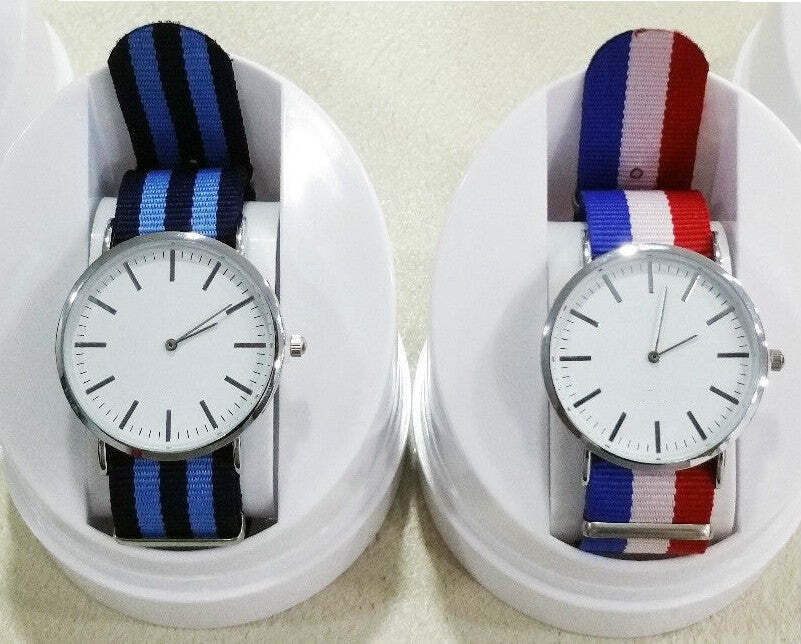 Orologio Da Polso Moda Estate Unisex Cinturino Stoffa Strisce Uomo