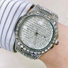 Orologio-Da-Polso-Uomo-Acciaio-Elegante-Brillantini-Calendario-Analogico-Silver