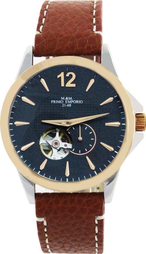 Orologio Da Polso Uomo M&m Primo Emporio Automatico in Pelle Marrone Orologio Quadrante Analogico Tondo Nero Con Movimento a Vista Moda/Uomo/Orologi/Orologi da polso Milano Fashion Watch - Marcianise, Commerciovirtuoso.it