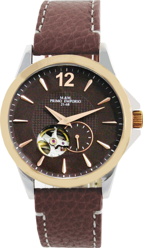 Orologio Da Polso Uomo M&m Primo Emporio Automatico Orologio in Pelle Marrone Quadrante Tondo Dettagli in Acciaio Oro Rosa Resistente All'acqua 3 Atm Moda/Uomo/Orologi/Orologi da polso Milano Fashion Watch - Marcianise, Commerciovirtuoso.it