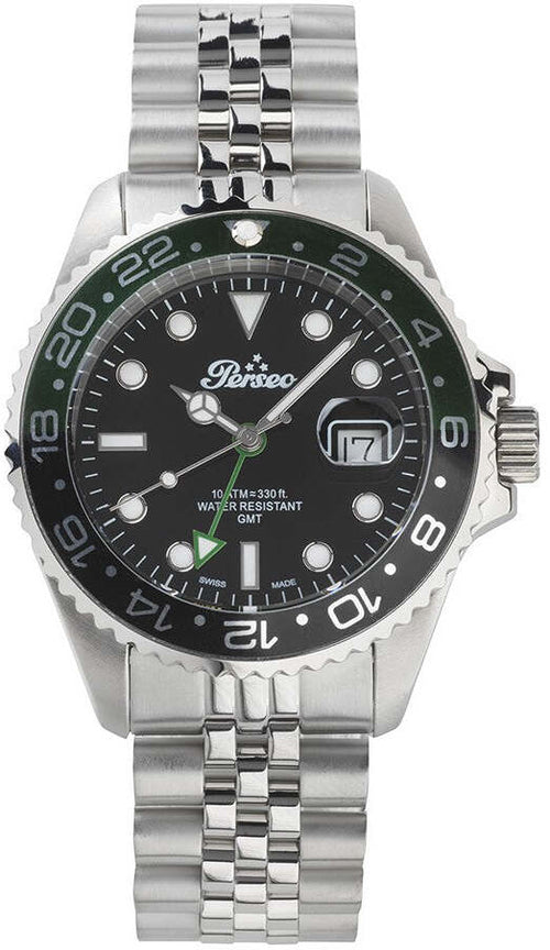 Orologio uomo Perseo GMT in acciaio quadrante nero W.R 100 MT